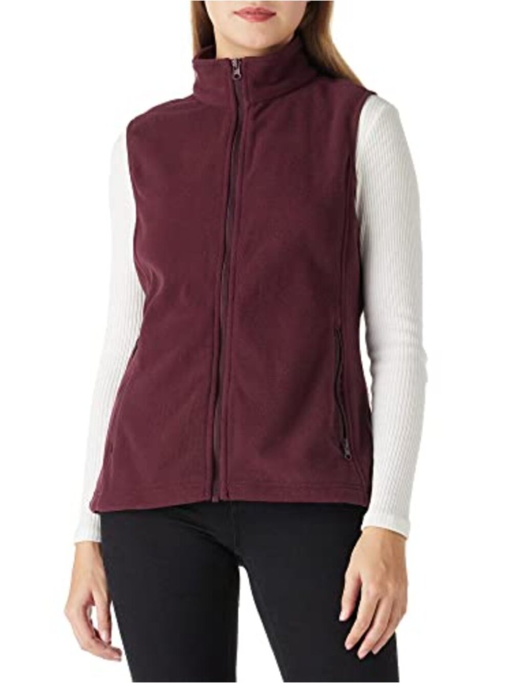 Women's Polar Fleece Zip Vest with Pockets, Warm Sleeveless Winter Outerwear